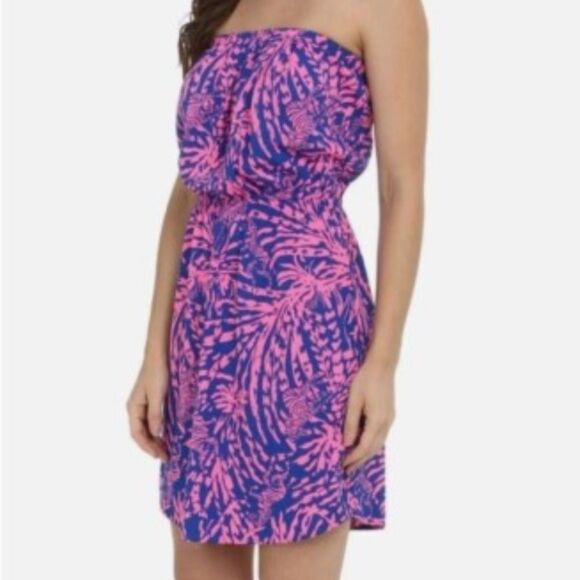 Lilly Pulitzer size 2/4 rolling in the grass blue pink strapless zebra dress - Picture 12 of 12